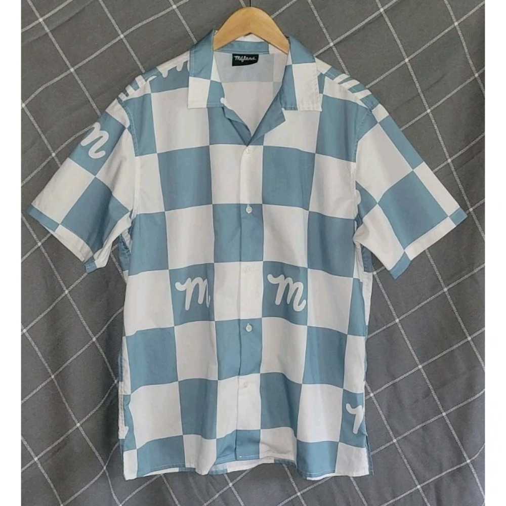 Mifland Mens Checkered Camper Shirt Collar Button Medium